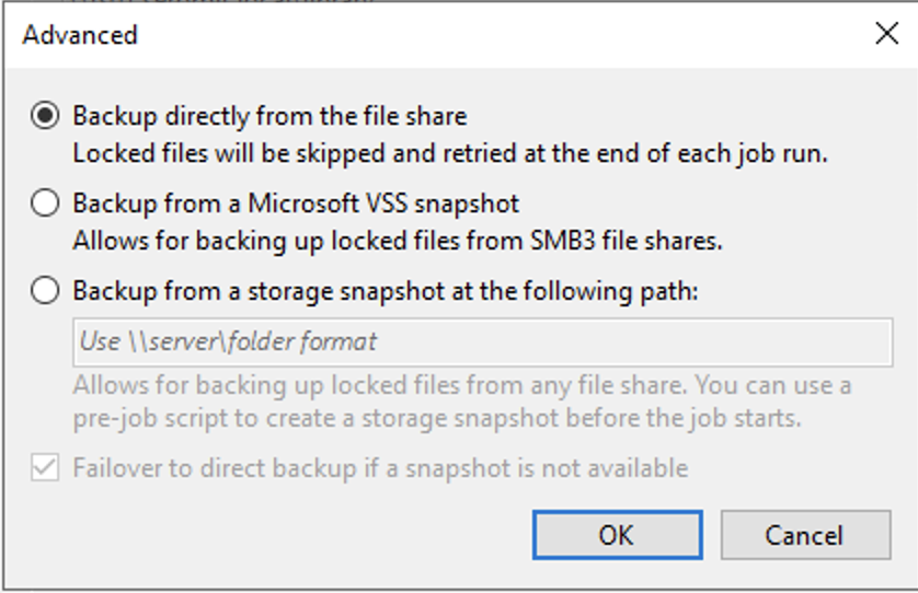 Backup directly from the file share