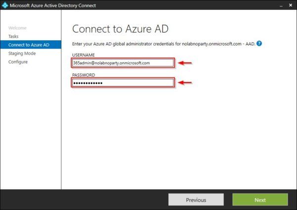Azure AD administrator credentials