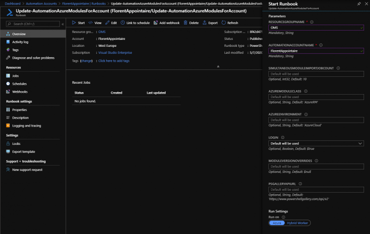 Update your Azure Automation Modules