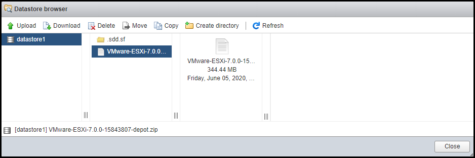 Upload the Offline Bundle to a datastore visible by ESXi host