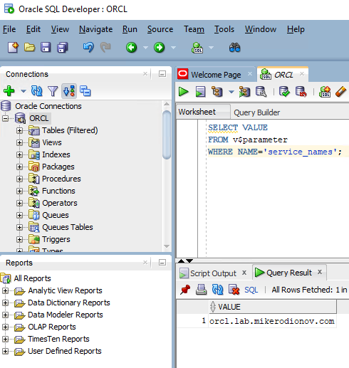 Oracle SQL Developer with established database connection