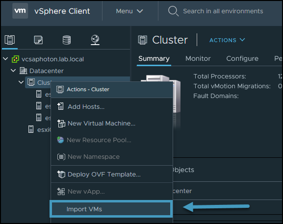 Import VMs into the cluster