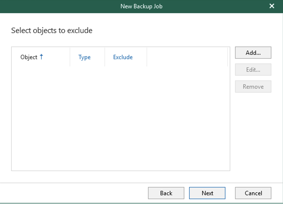 Exclude some objects to the backup job
