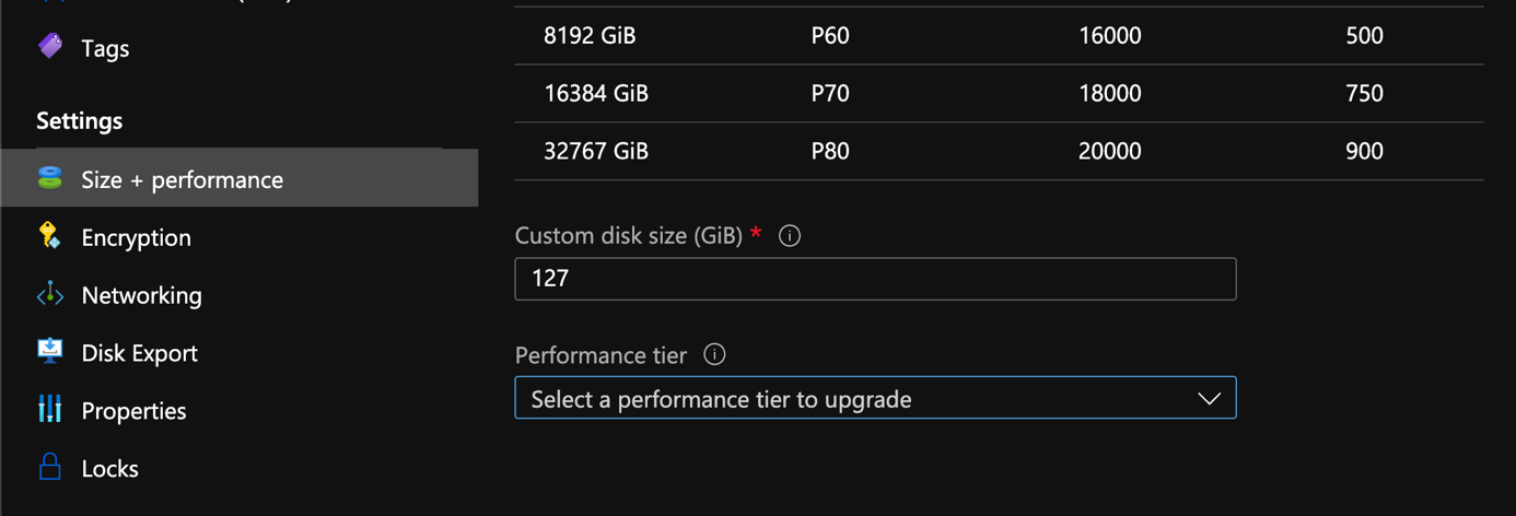 Specify the disk size