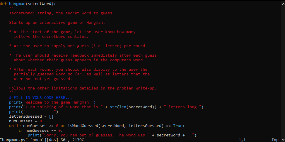 Vi with sample Python program file opened - img Vi with sample Python program file opened