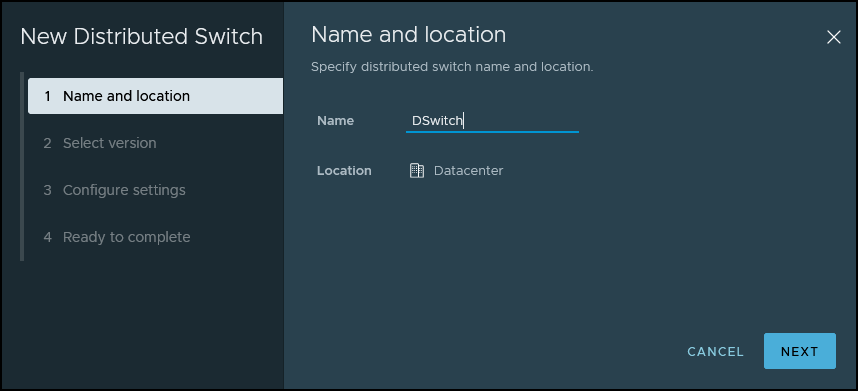 Create new vSphere Distributed Switch Wizard