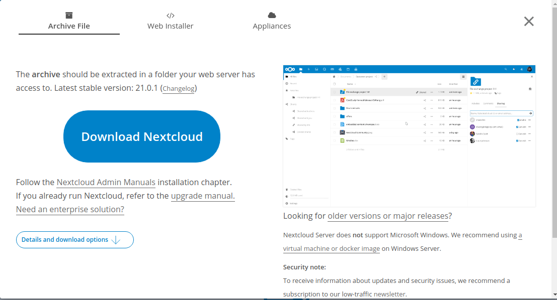 Downloading Nextcloud setup