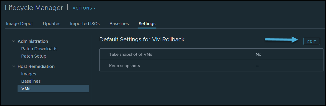 VM Rollback settings