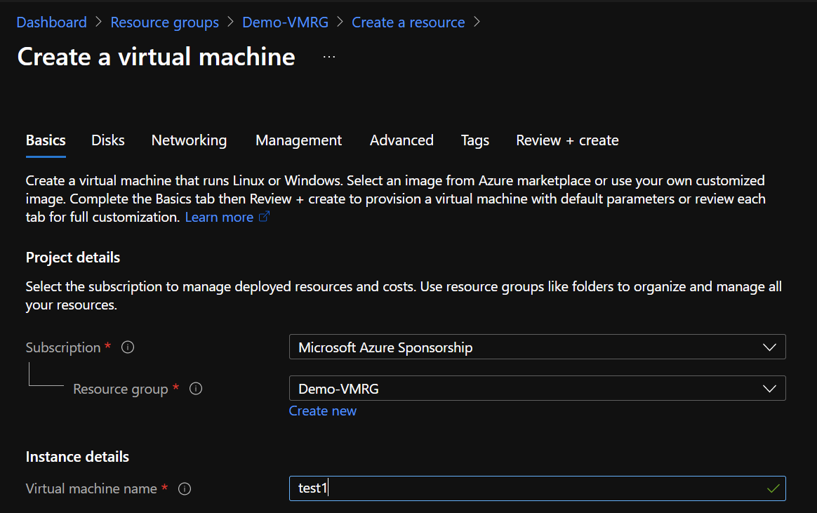 Microsoft Azure - Creation of a VM in the resource group with a tenant owner