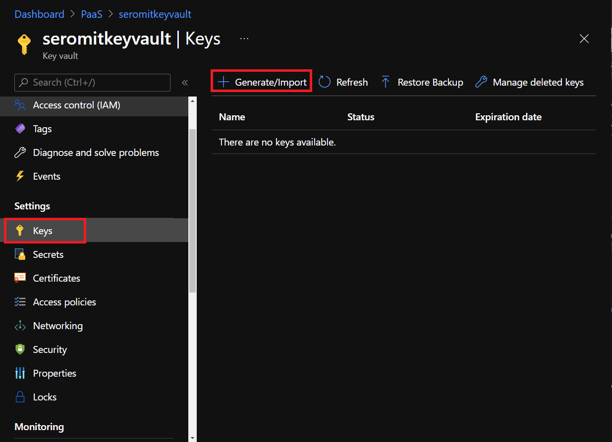 Keys in Azure Key Vault