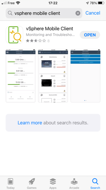 vSphere Mobile Client in AppStore