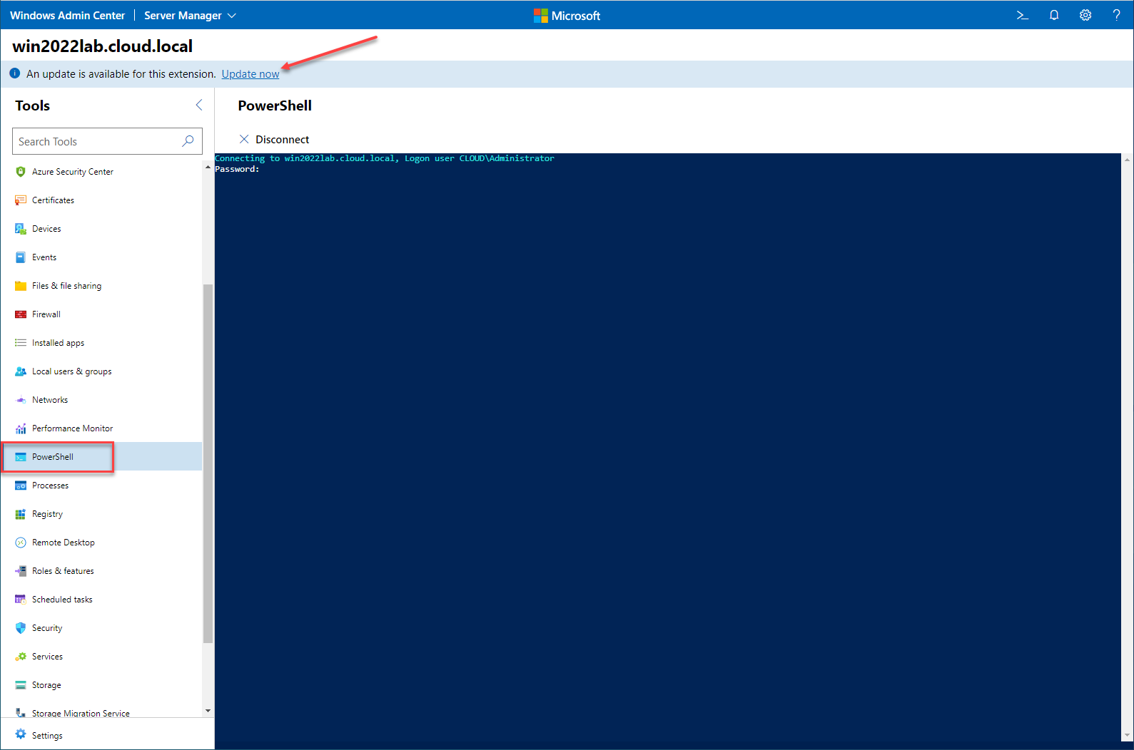 Access a remote PowerShell prompt with Windows Admin Center