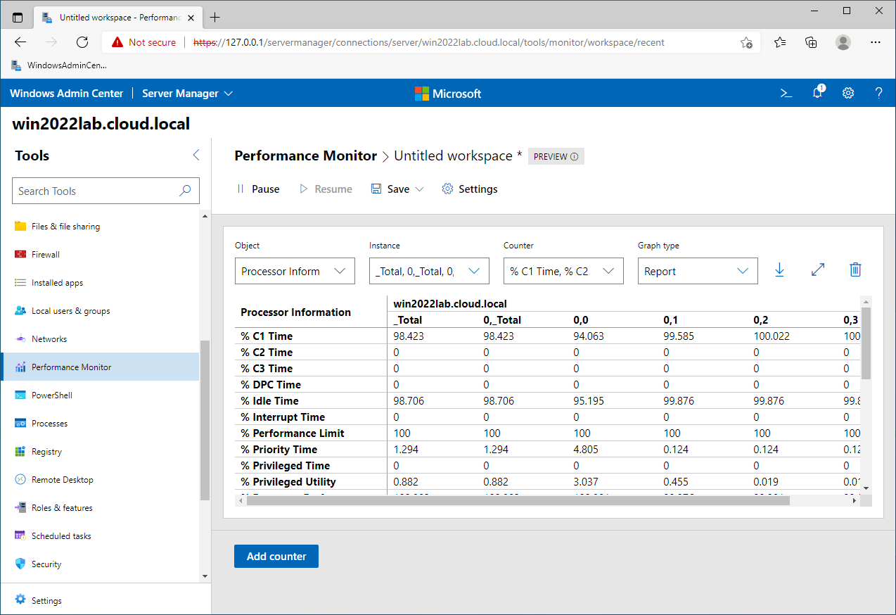 Using the new Performance Monitor in Windows Admin Center