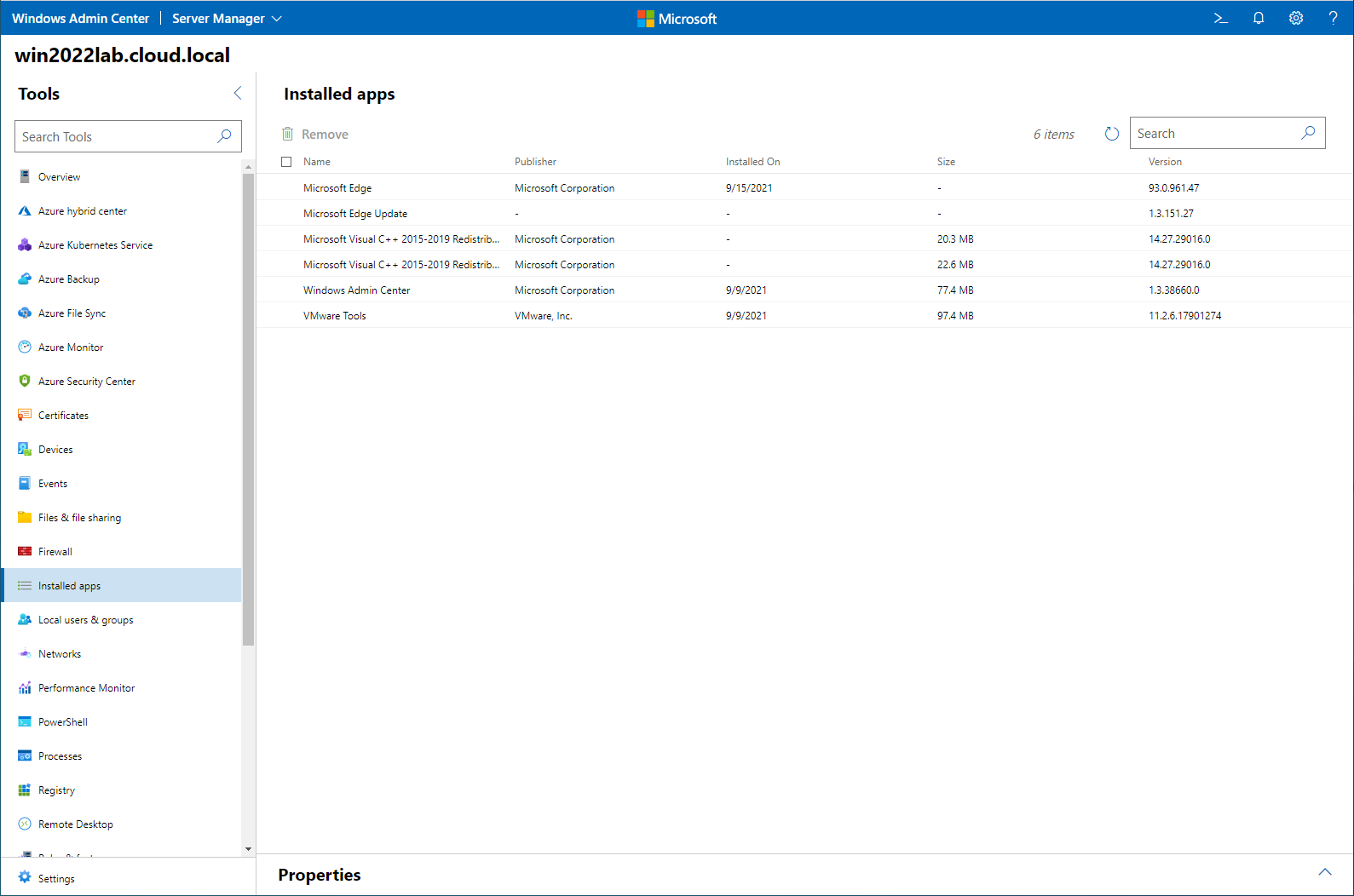 Manage installed applications in Windows Admin Center