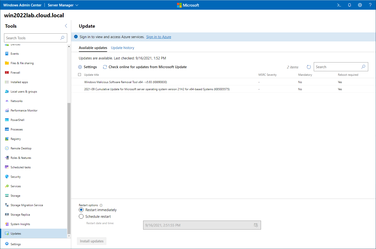 Manage Windows Updates using Windows Admin Center