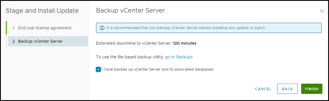 Notification for backup of VCSA before upgrade