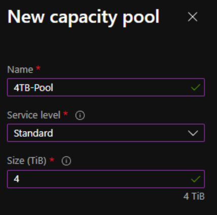 Enter the name of the capacity pool