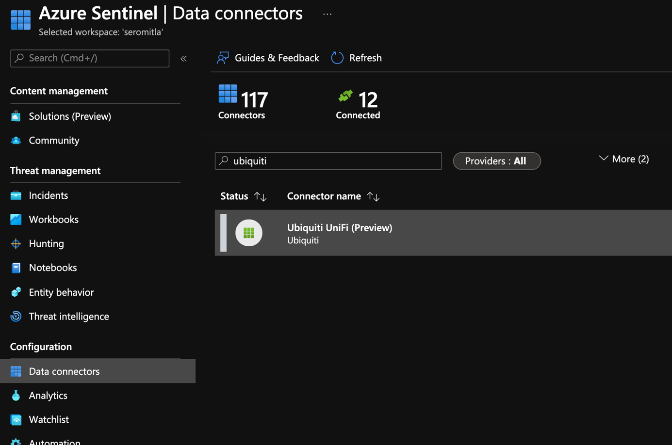 Open Azure Sentinel and Data connectors