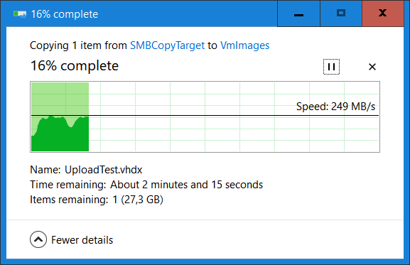 Copying a VHDX file from my client to the file share leveraging SMB compression