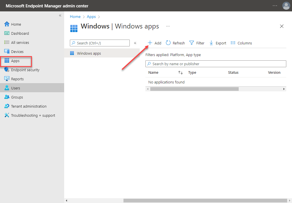 Adding a Windows app in Microsoft Endpoint Manager