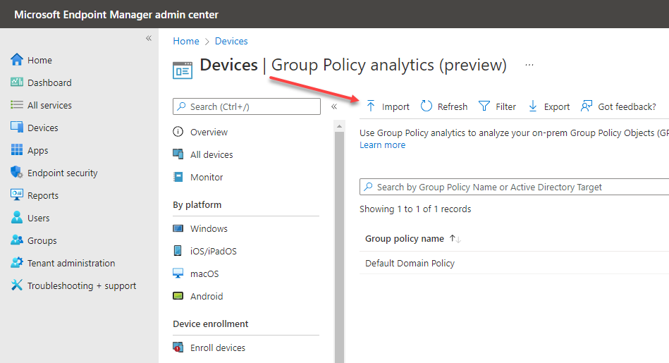 Import the file into Group Policy Analytics