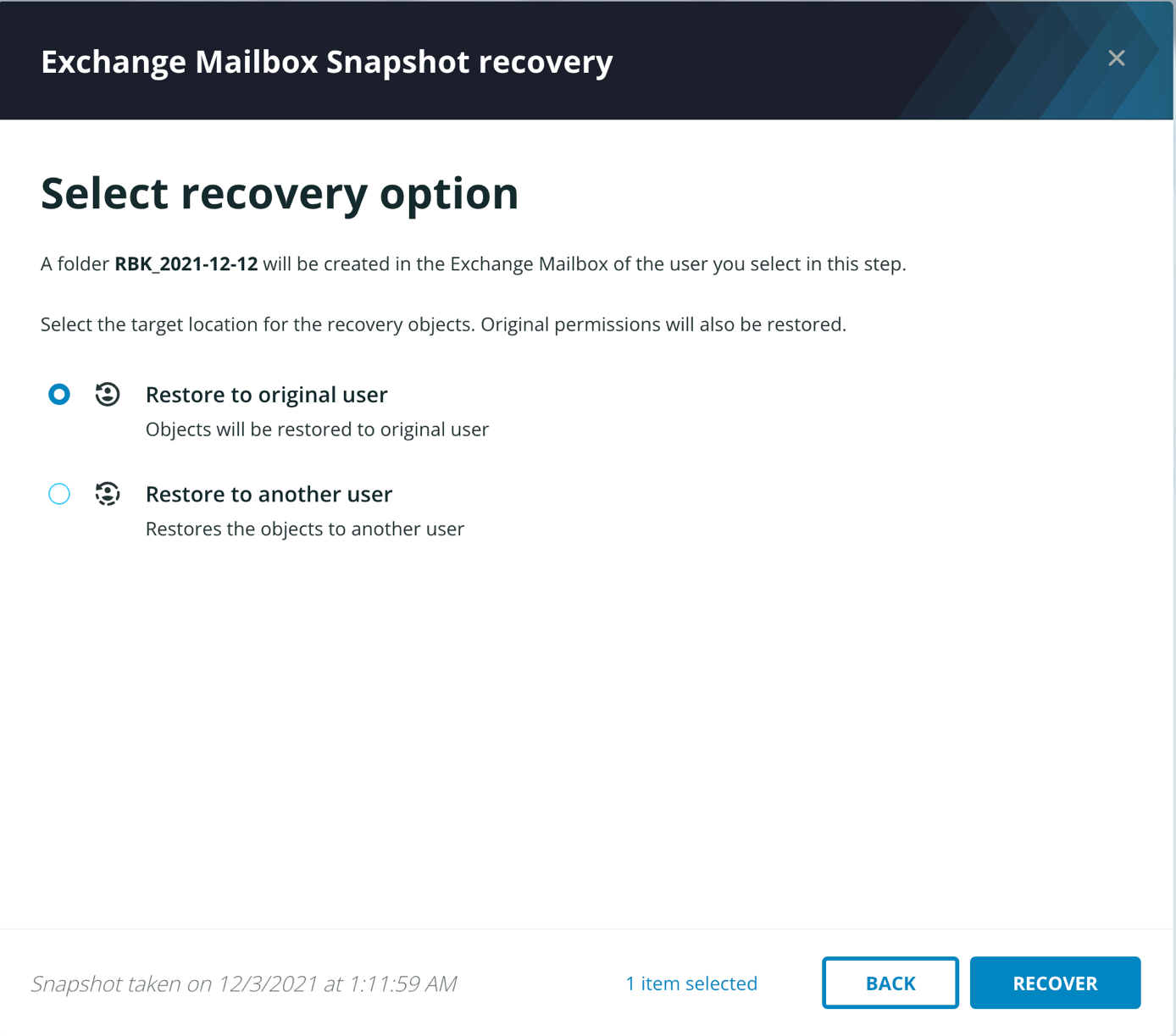 Select recovery option