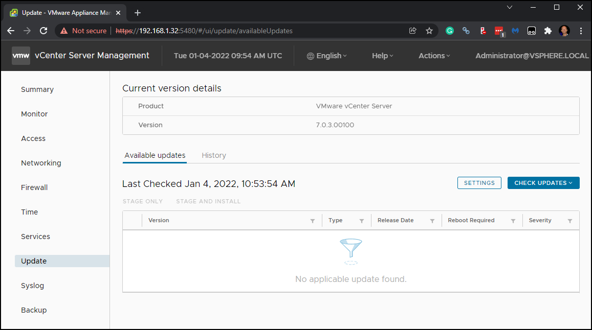 Check for latest updates on your VCSA