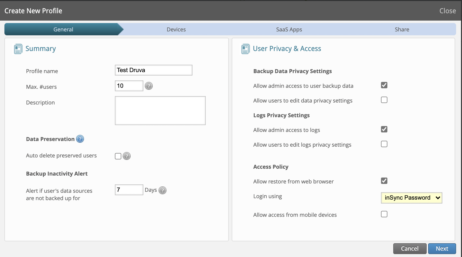 User privacy & access