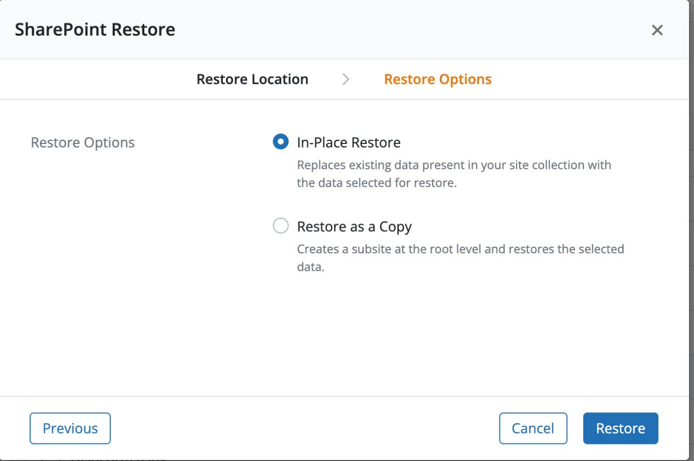 You can select In-Place Restore