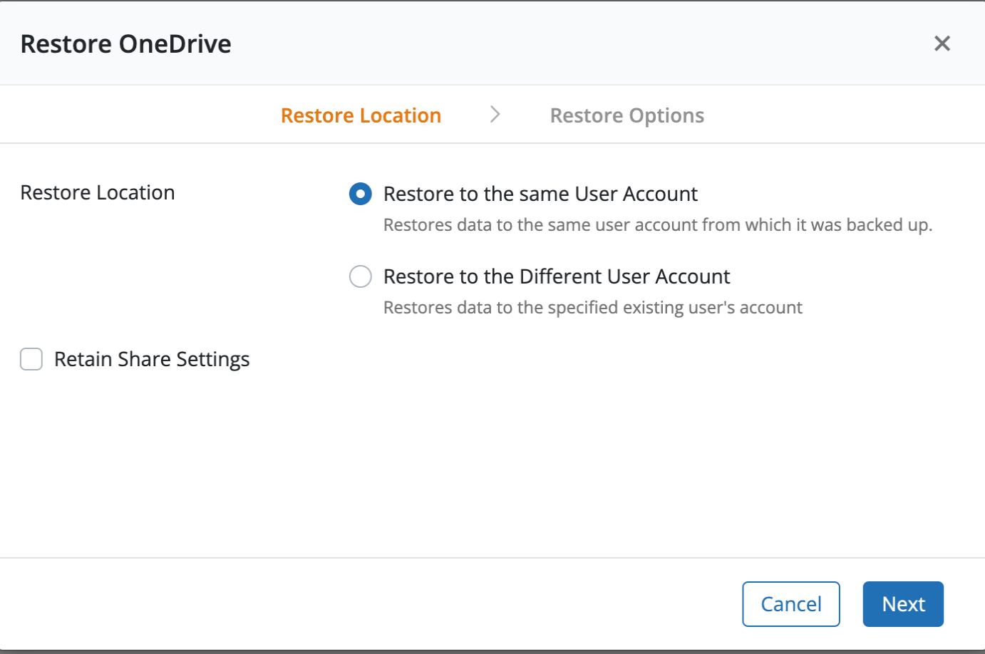 Restore to the same User Account