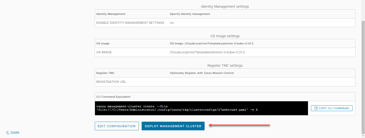 Deploying the management cluster for TCE