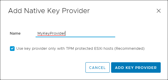 Adding a native key provider in VMware vSphere