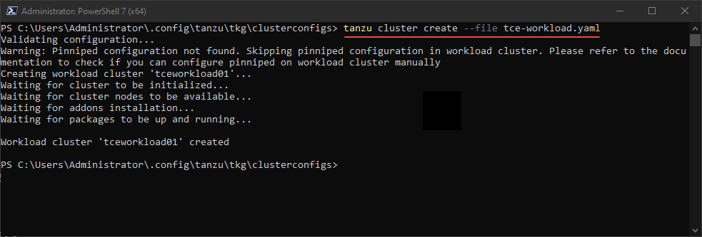 Creating the workload cluster using the YAML file with the Tanzu CLI