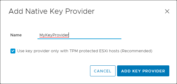 Creating a Native Key Provider configuration.- img Creating a Native Key Provider configuration.