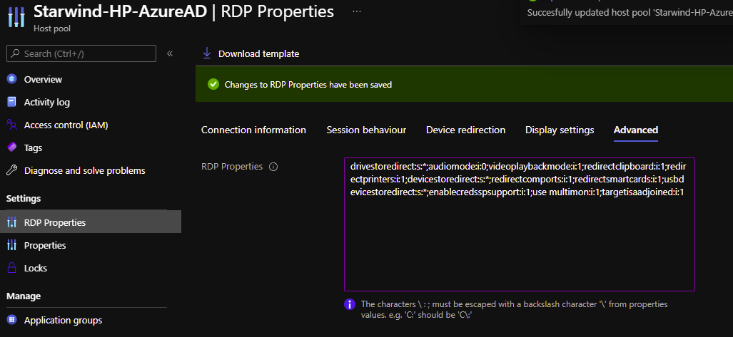 RDP properties