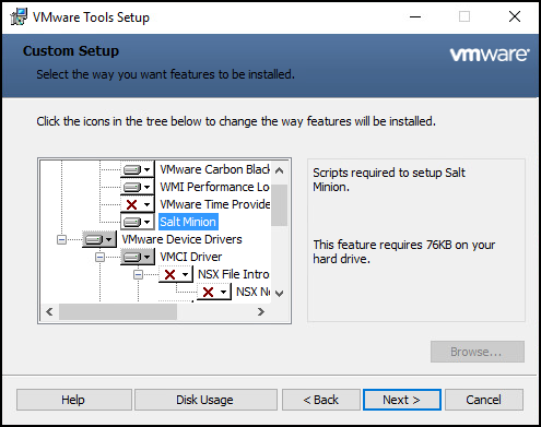 VMware Tools has default selection of Salt Minion Component