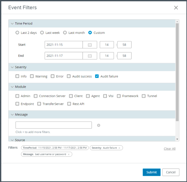 Improved troubleshooting with the Events Filtering feature