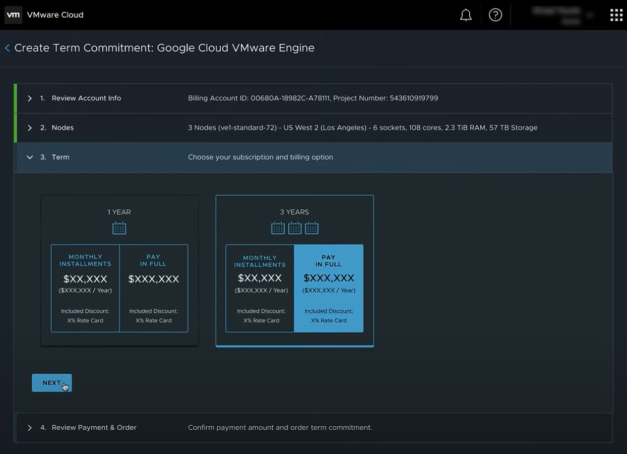 Term Commitment Google Cloud VMware Engine