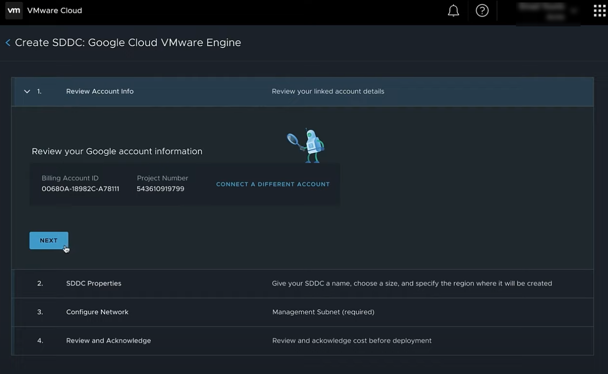 Start the assistant which helps you deploy your SDDC at Google Cloud