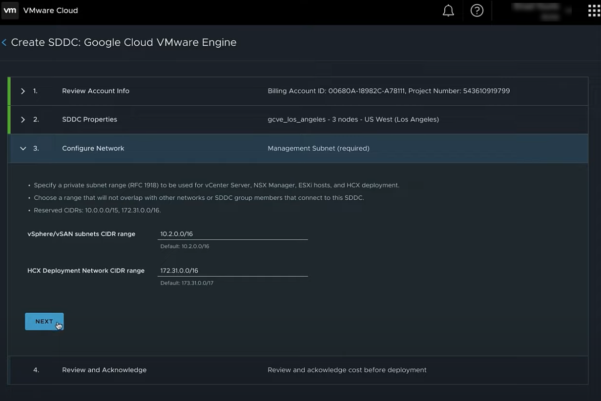 Configure networks on Google Cloud VMware Engine deployment wizard