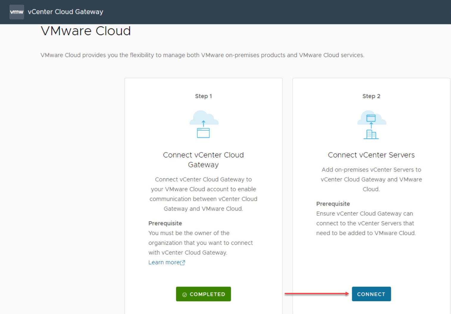 Connect vCenter Servers to vCenter Cloud Gateway and VMware Cloud