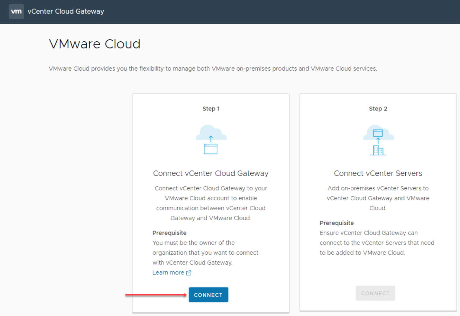 Connect vCenter Cloud Gateway to your VMware Cloud account