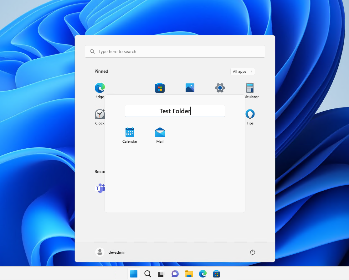 Creating a start menu folder in Windows 11 22H2