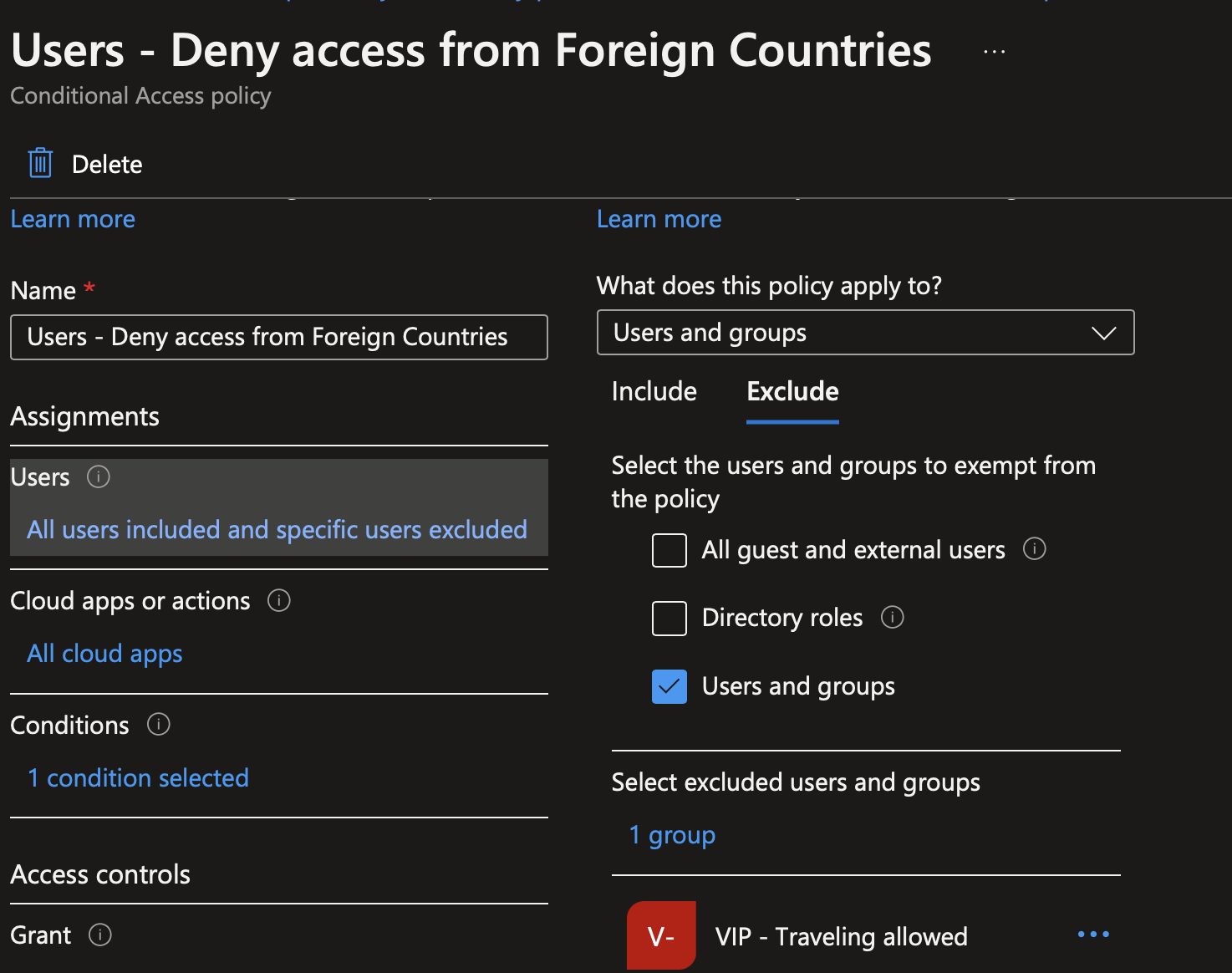 Edit the conditional access