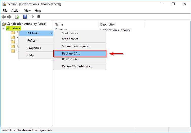 Right click the name of the CA