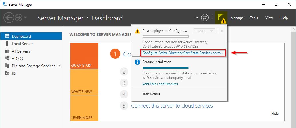 Configure Active Directory Certificate Services on the destination server