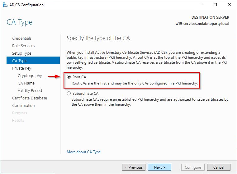 Select Root CA option and click Next