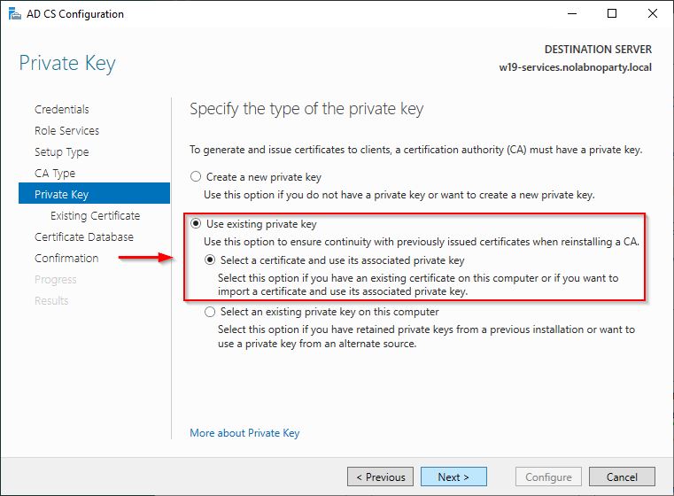 Use existing private key 