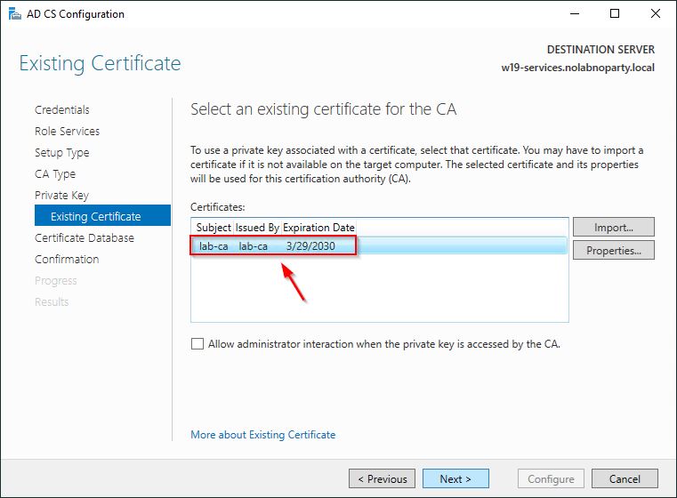 Select the imported certificate and click Next