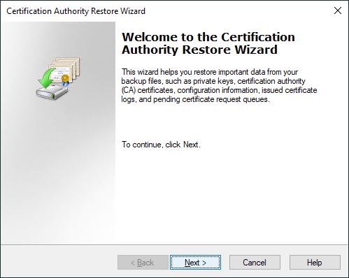 Certification Authority Restore Wizard